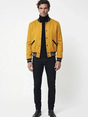 SAINT LAURENT PARIS | Mustard Gold Varsity Bomber Jacket Unisex Size 48